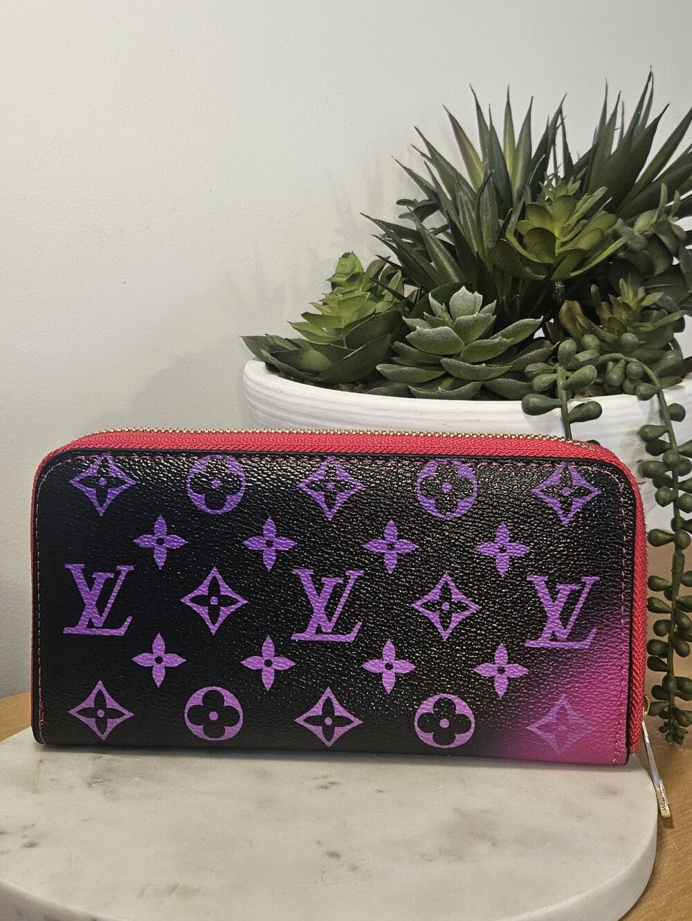 Designer Inspired Colorful Ombre Monogram Zipper Wallet 💜